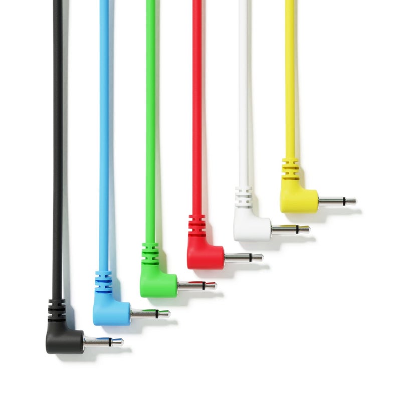 ExcelValley - Right Angle Mono Modular Patch Cables TS 3.5mm 1/8 inch Eurorack Synthesizer [6A-Pack | 45 cm - 17.72"] - Image 1